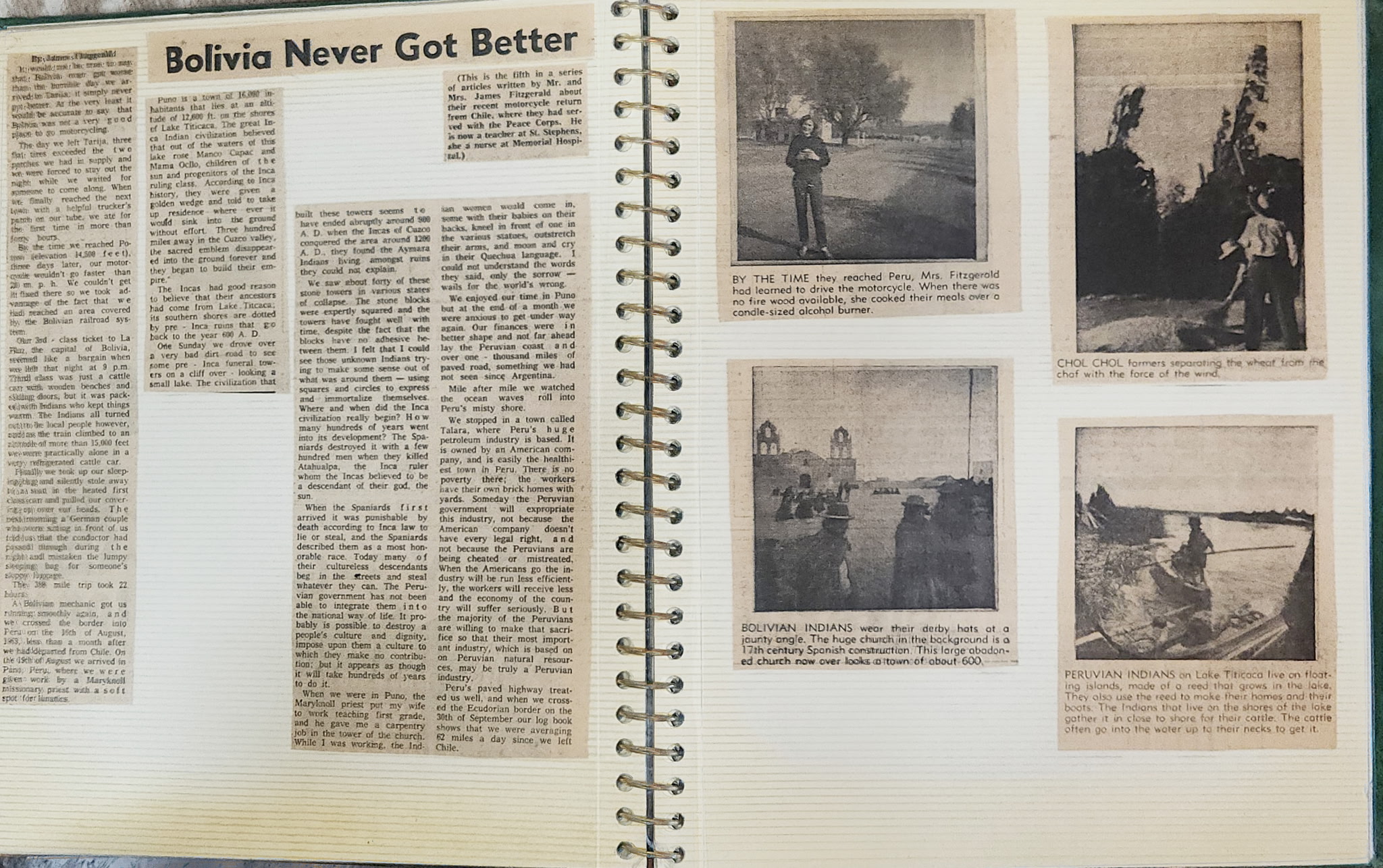 Story of flat tires and mechanical troubles in Bolivia, taking the train to La Paz, working with a Maryknoll priest in Puno, Peru, and reflecting on Inca history